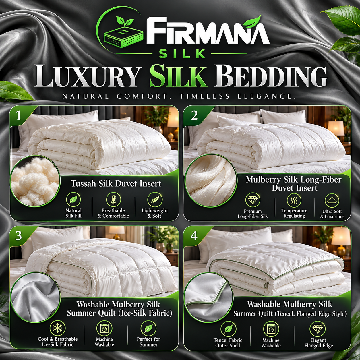 FIRMANA Luxury Silk Bedding Collection